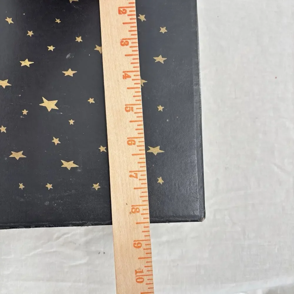 Vtg 2 Tier Jewelry Box Black Leathette Gold Stars Celestial 14x8.5